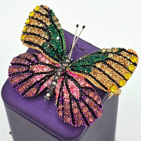 Stunning BUTTERFLY Pave' Multi Color Rhinestones Brooch Pin Pink, Purple, Green - Picture 4 of 10